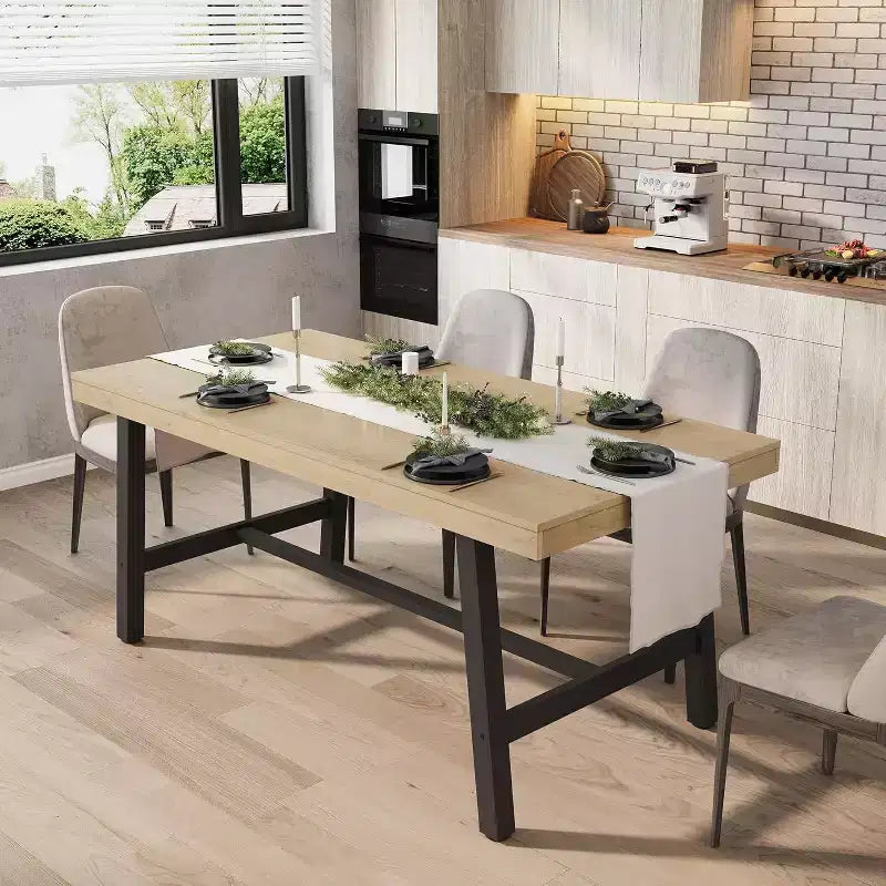 Table à manger industrielle pour 4 à 6 personnes, table de cuisine en bois de 160 cm de long avec cadre métallique robuste – Comptoir rectangulaire pour 4 à 6 personnes pour le dîner