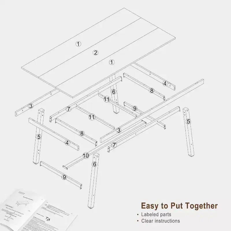 Table à manger industrielle pour 4 à 6 personnes, table de cuisine en bois de 160 cm de long avec cadre métallique robuste – Comptoir rectangulaire pour 4 à 6 personnes pour le dîner