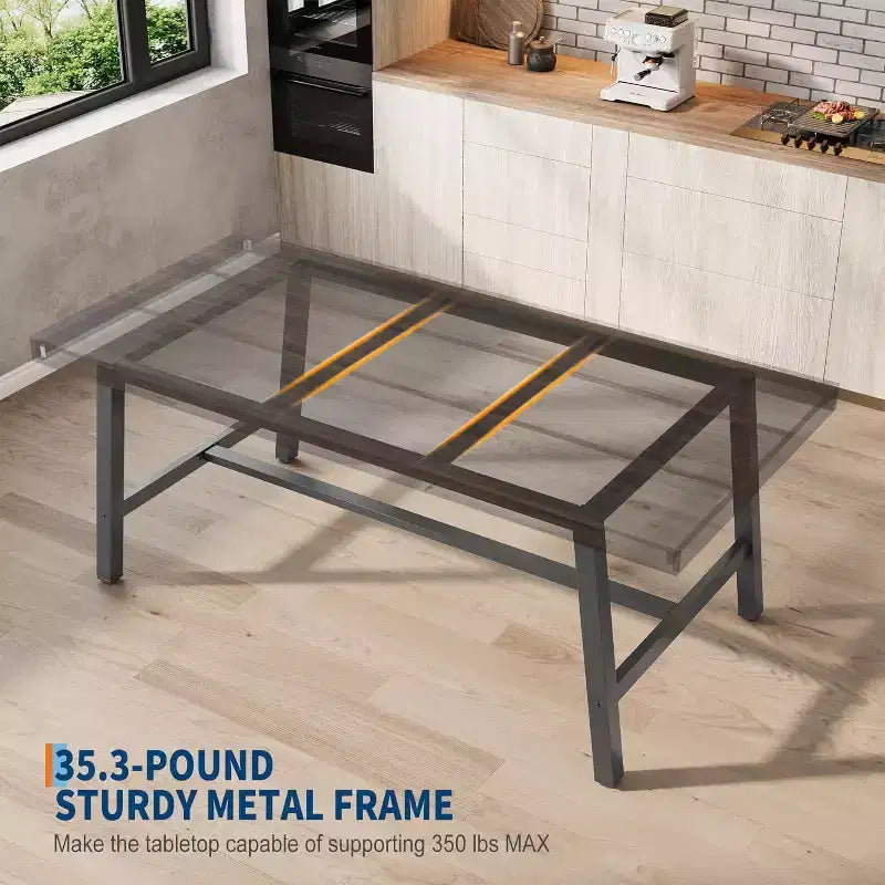 Table à manger industrielle pour 4 à 6 personnes, table de cuisine en bois de 160 cm de long avec cadre métallique robuste – Comptoir rectangulaire pour 4 à 6 personnes pour le dîner