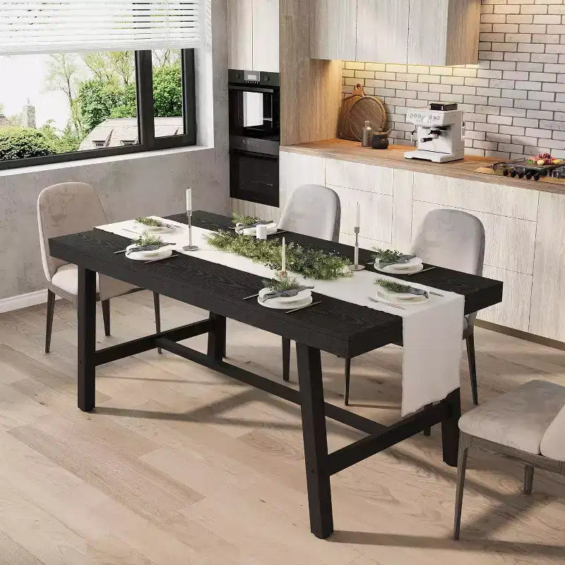 Table à manger industrielle pour 4 à 6 personnes, table de cuisine en bois de 160 cm de long avec cadre métallique robuste – Comptoir rectangulaire pour 4 à 6 personnes pour le dîner