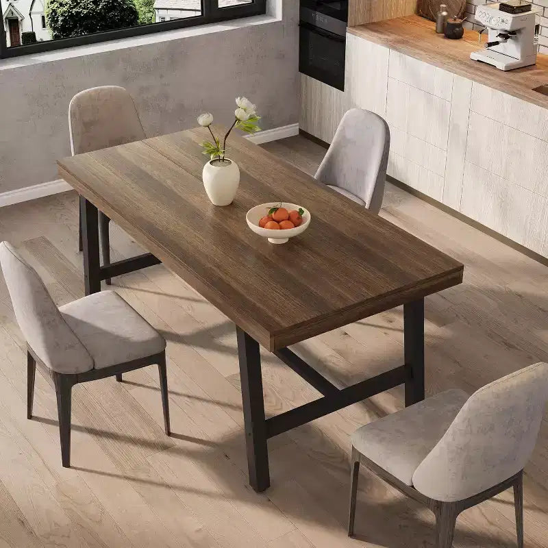 Table à manger industrielle pour 4 à 6 personnes, table de cuisine en bois de 160 cm de long avec cadre métallique robuste – Comptoir rectangulaire pour 4 à 6 personnes pour le dîner