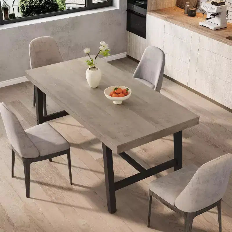 Table à manger industrielle pour 4 à 6 personnes, table de cuisine en bois de 160 cm de long avec cadre métallique robuste – Comptoir rectangulaire pour 4 à 6 personnes pour le dîner