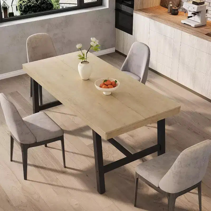 Table à manger industrielle pour 4 à 6 personnes, table de cuisine en bois de 160 cm de long avec cadre métallique robuste – Comptoir rectangulaire pour 4 à 6 personnes pour le dîner