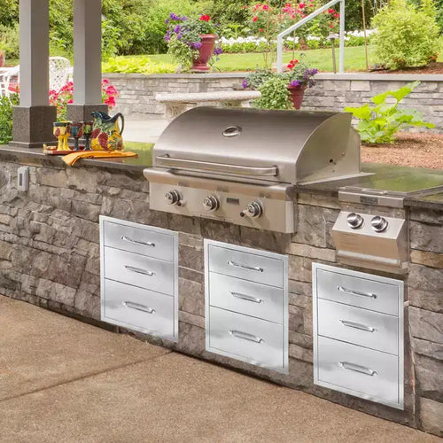 Tiroirs doubles d'accès en acier inoxydable pour cuisine extérieure, 46L x 58H x 58P cm, pour îlot de barbecue ou station de grillade