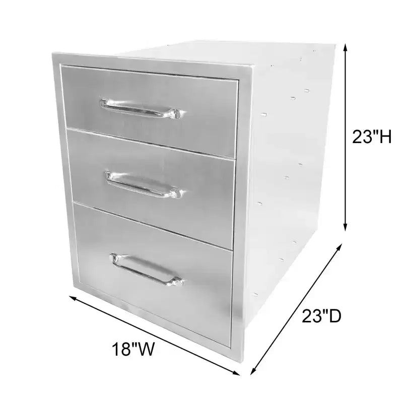 Tiroirs doubles d'accès en acier inoxydable pour cuisine extérieure, 46L x 58H x 58P cm, pour îlot de barbecue ou station de grillade