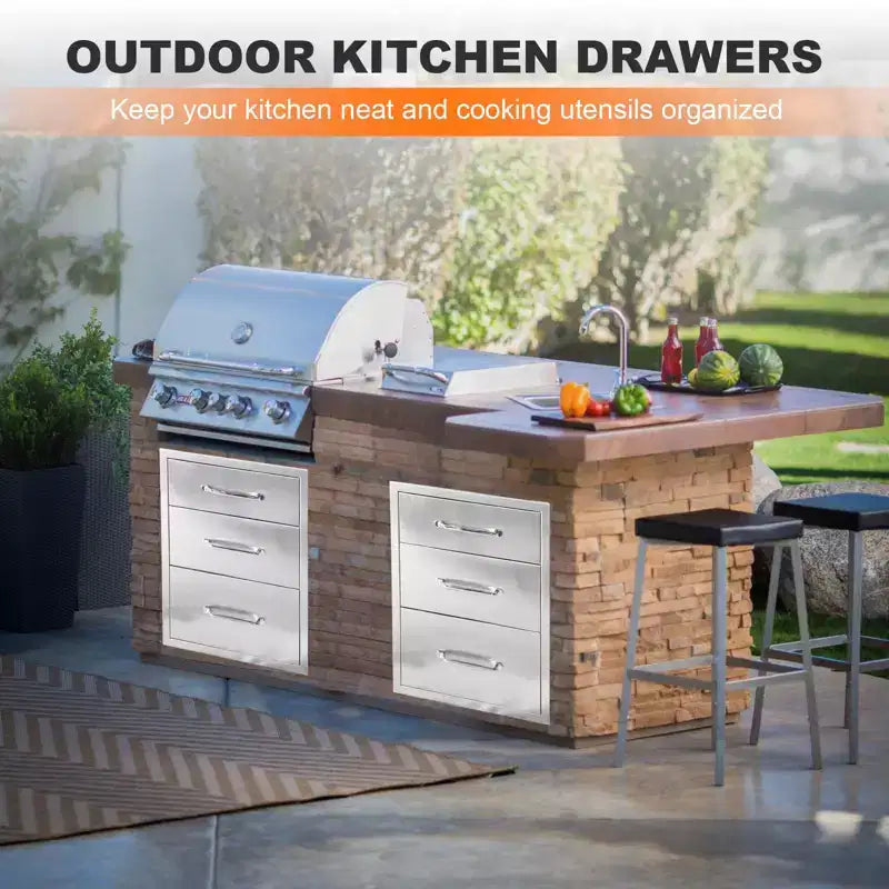 Tiroirs doubles d'accès en acier inoxydable pour cuisine extérieure, 46L x 58H x 58P cm, pour îlot de barbecue ou station de grillade