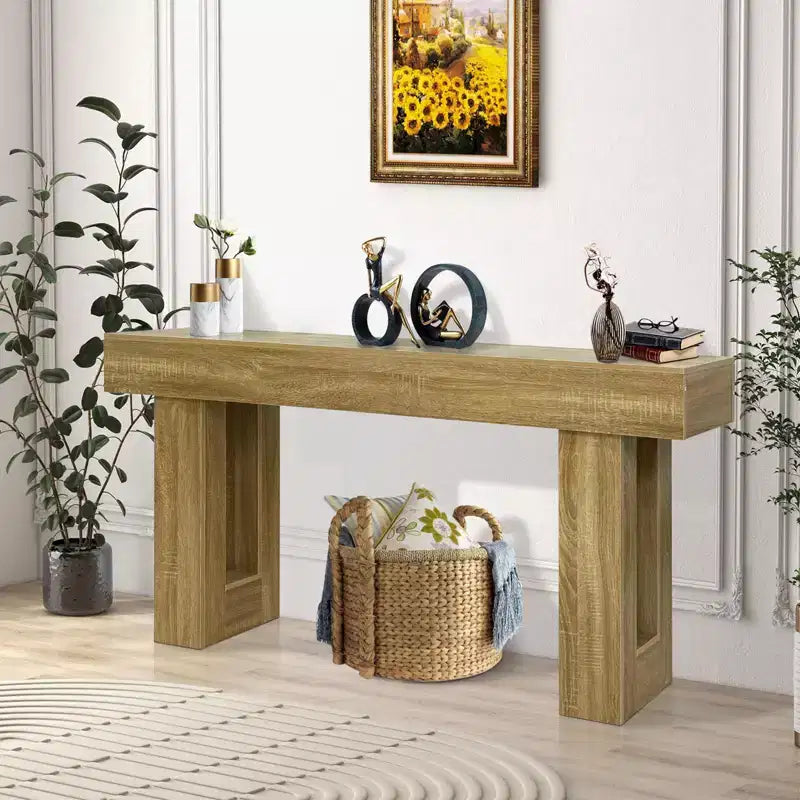 Console en bois massif pour entrée, Table de canapé de style ferme de 63 pouces pour l'arrière du canapé, Tables d'appoint rectangulaires pour salon, couloir, foyer