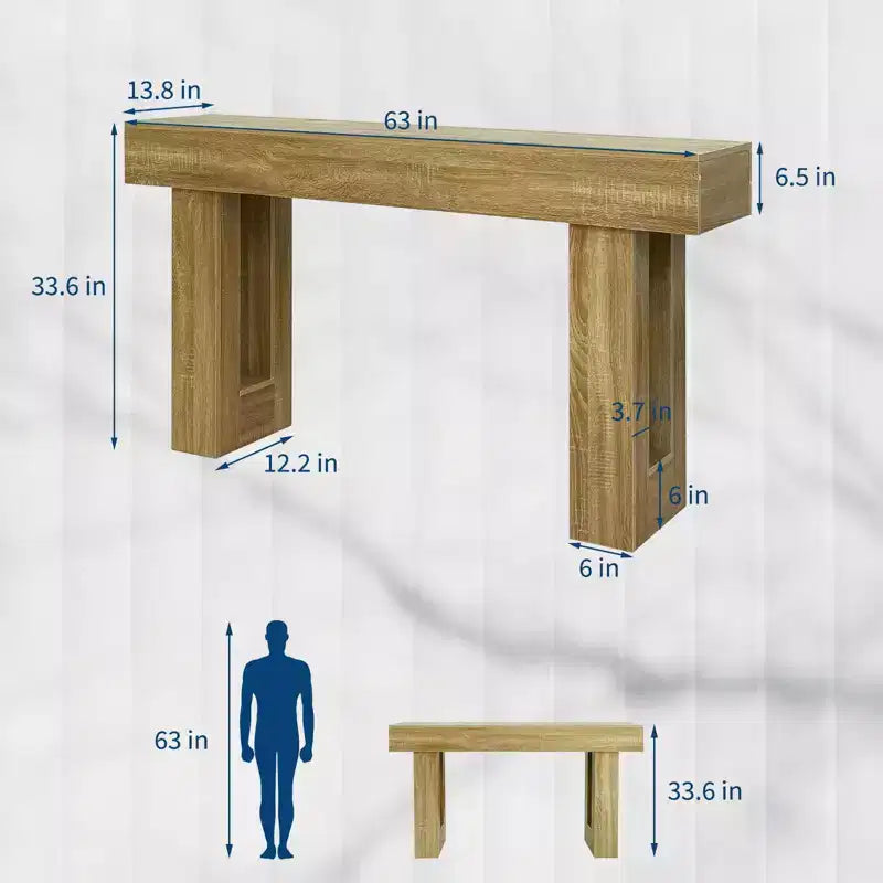 Console en bois massif pour entrée, Table de canapé de style ferme de 63 pouces pour l'arrière du canapé, Tables d'appoint rectangulaires pour salon, couloir, foyer