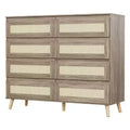 GustoWave 8-Drawer Rattan Dresser Natural Finish Wooden Storage Cabinet for Bedroom Nursery Living Room Entryway