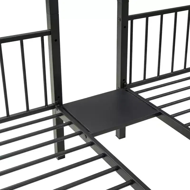 Lit superposé triple en métal, double sur double, avec tiroirs, cadre superposé robuste avec escalier de rangement, noir