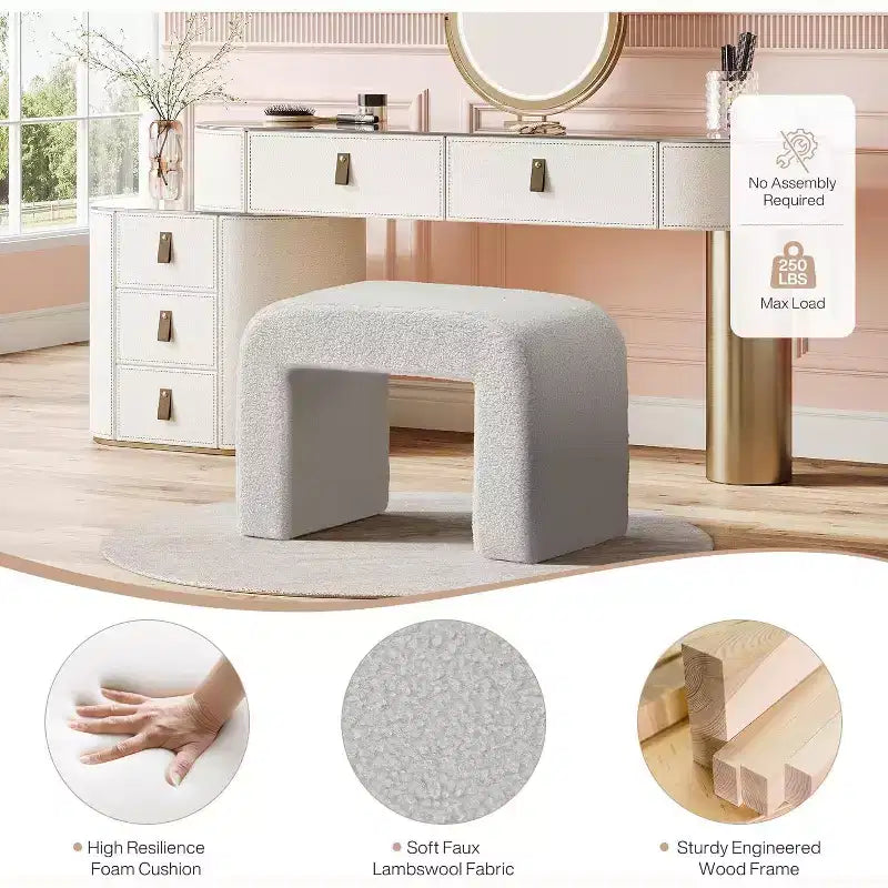 Tabouret de courtoisie moderne Lantine, pouf rembourré, repose-pieds de canapé arqué pour salon, tabouret à chaussures pour entrée, entièrement assemblé