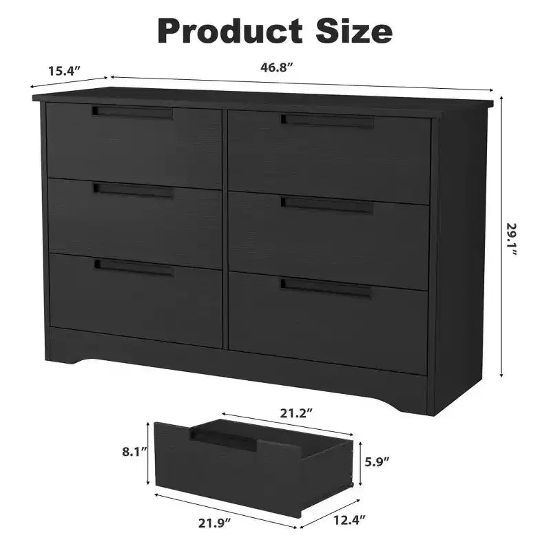 Commode moderne à 6 tiroirs – Double largeur avec poignées intégrées pour chambre et chambre d'enfant