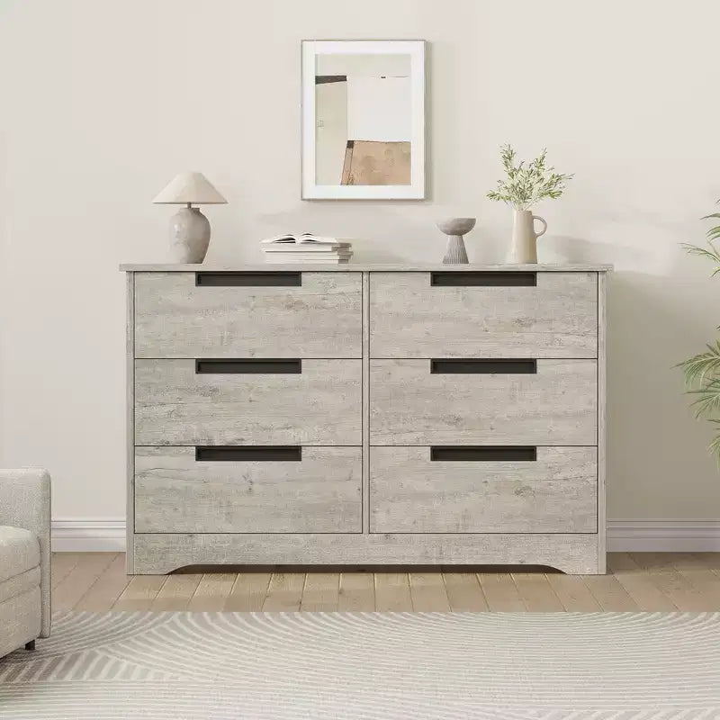 Commode moderne à 6 tiroirs – Double largeur avec poignées intégrées pour chambre et chambre d'enfant