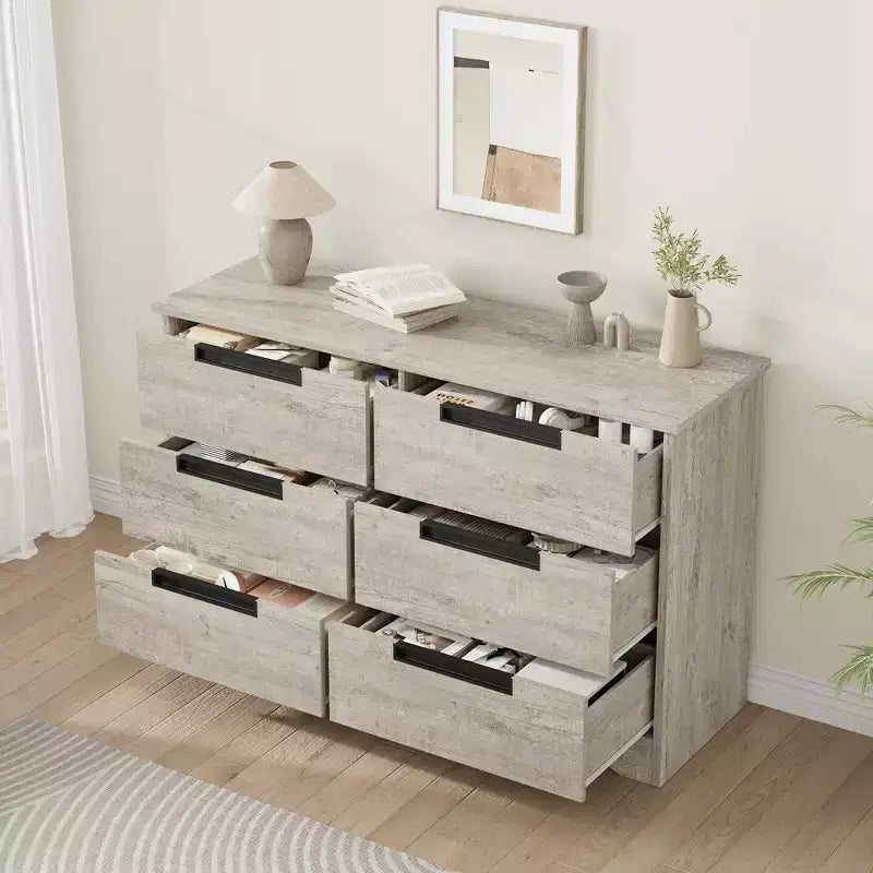 Commode moderne à 6 tiroirs – Double largeur avec poignées intégrées pour chambre et chambre d'enfant