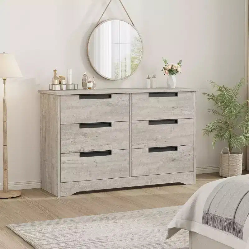 Commode moderne à 6 tiroirs – Double largeur avec poignées intégrées pour chambre et chambre d'enfant