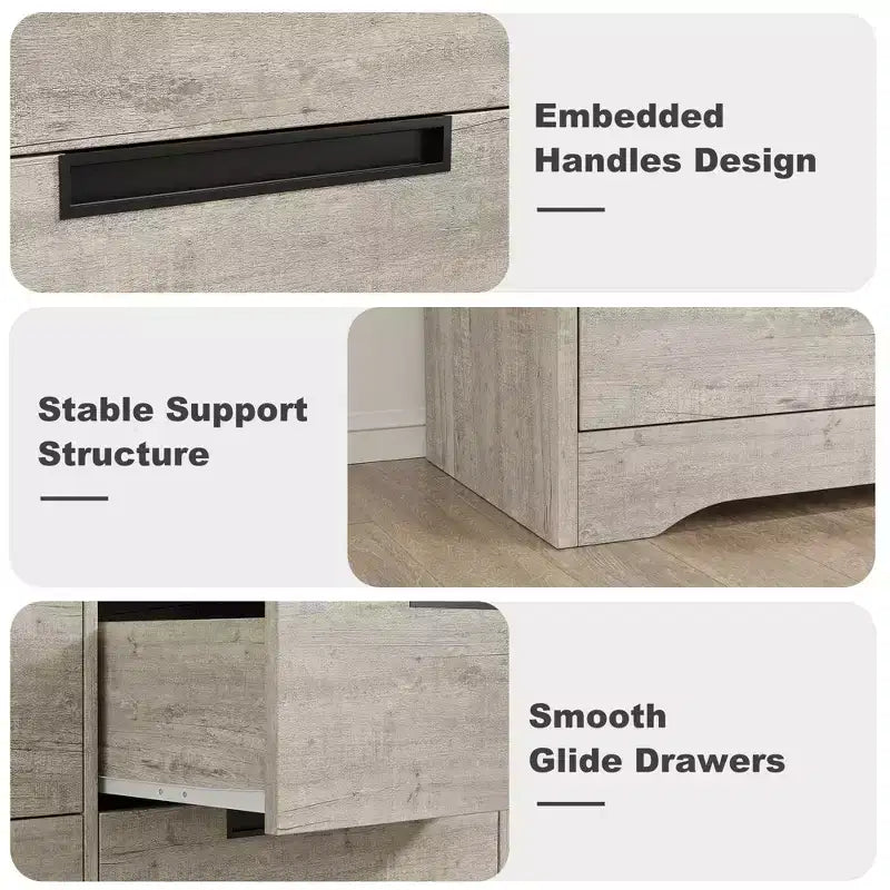 Commode moderne à 6 tiroirs – Double largeur avec poignées intégrées pour chambre et chambre d'enfant
