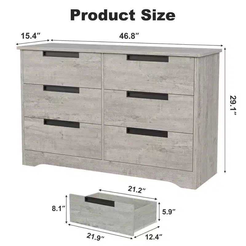 Commode moderne à 6 tiroirs – Double largeur avec poignées intégrées pour chambre et chambre d'enfant