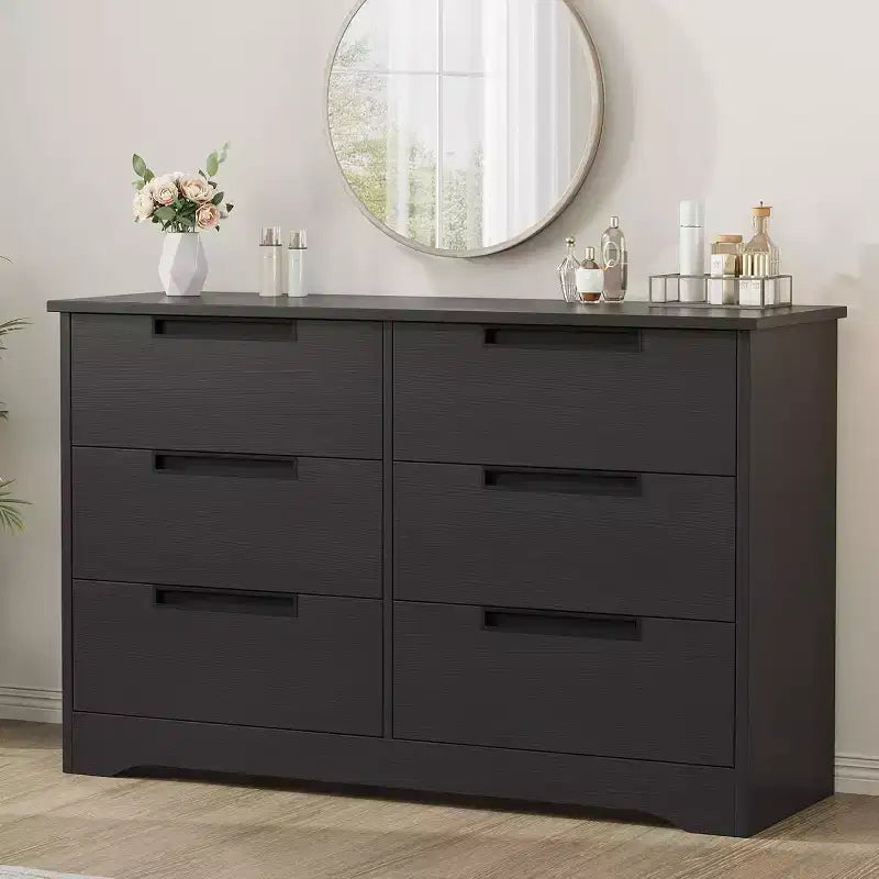 Commode moderne à 6 tiroirs – Double largeur avec poignées intégrées pour chambre et chambre d'enfant