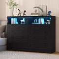 Commode 8 tiroirs avec station de charge et lumières LED, commode moderne avec prise de courant, meuble de rangement pour chambre, salon