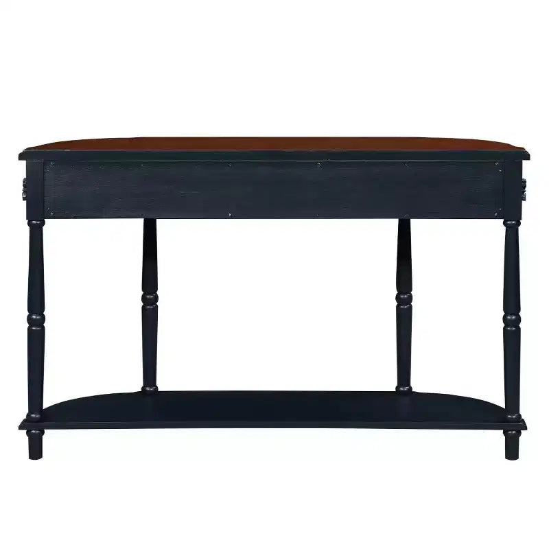 Console incurvée rétro de 52 po en bois avec étagère ouverte et 2 tiroirs pour salon et couloir, bleu marine et plateau marron