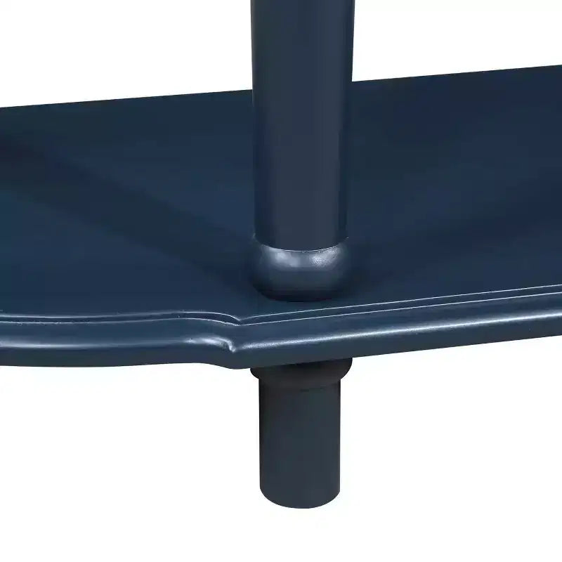 Console incurvée rétro de 52 po en bois avec étagère ouverte et 2 tiroirs pour salon et couloir, bleu marine et plateau marron
